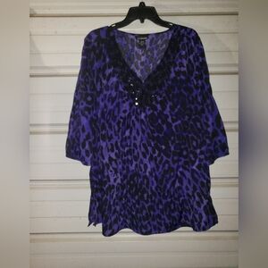 Plus Size 22/24 Lane Bryant purple Tunic blouse shirt top women's animal print
